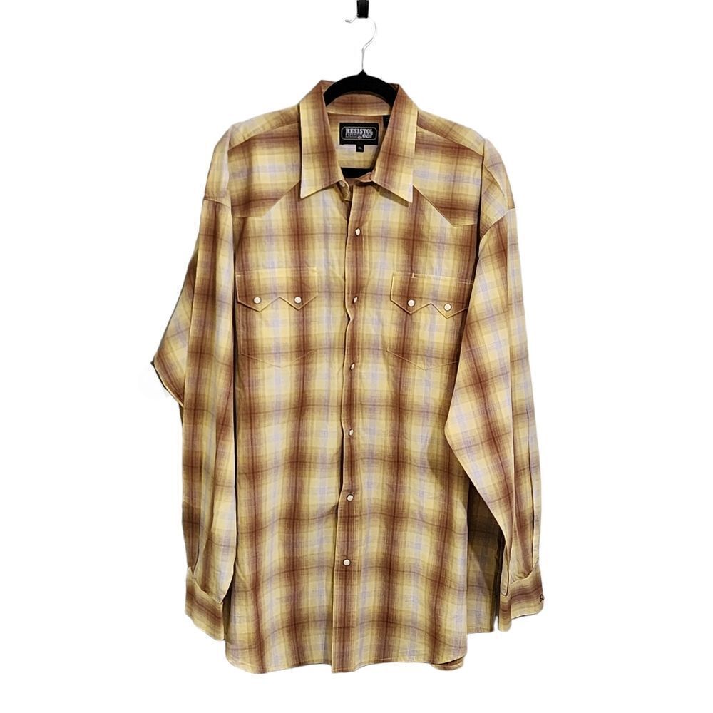 Resistol Rodeo Gear shirt yellow plaid pearl snap Cowboy Western XL